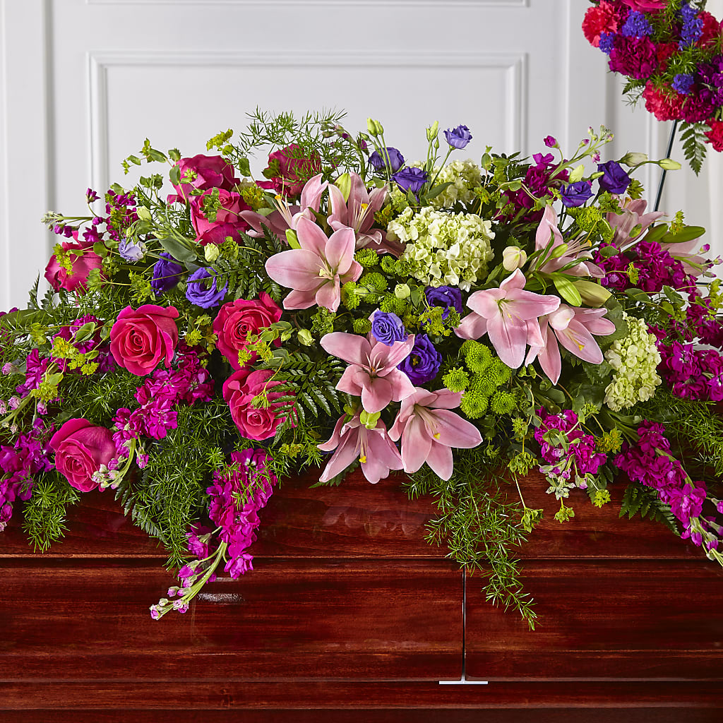 Radiant Tribute Casket Spray – The Whiting Flower Shop, Whiting IN