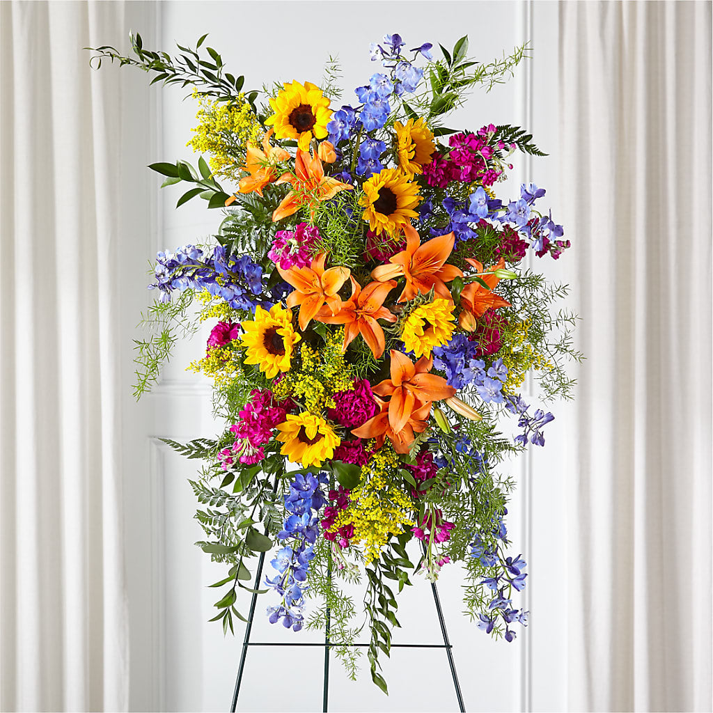 Sunlit Memories Standing Spray (Standard) – The Whiting Flower Shop, Whiting IN