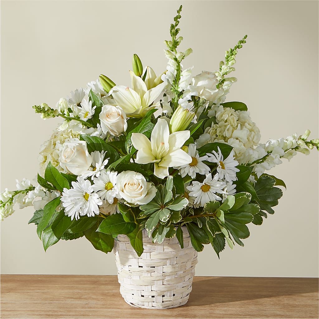 Ivory Elegance Floral Basket – The Whiting Flower Shop, Whiting IN