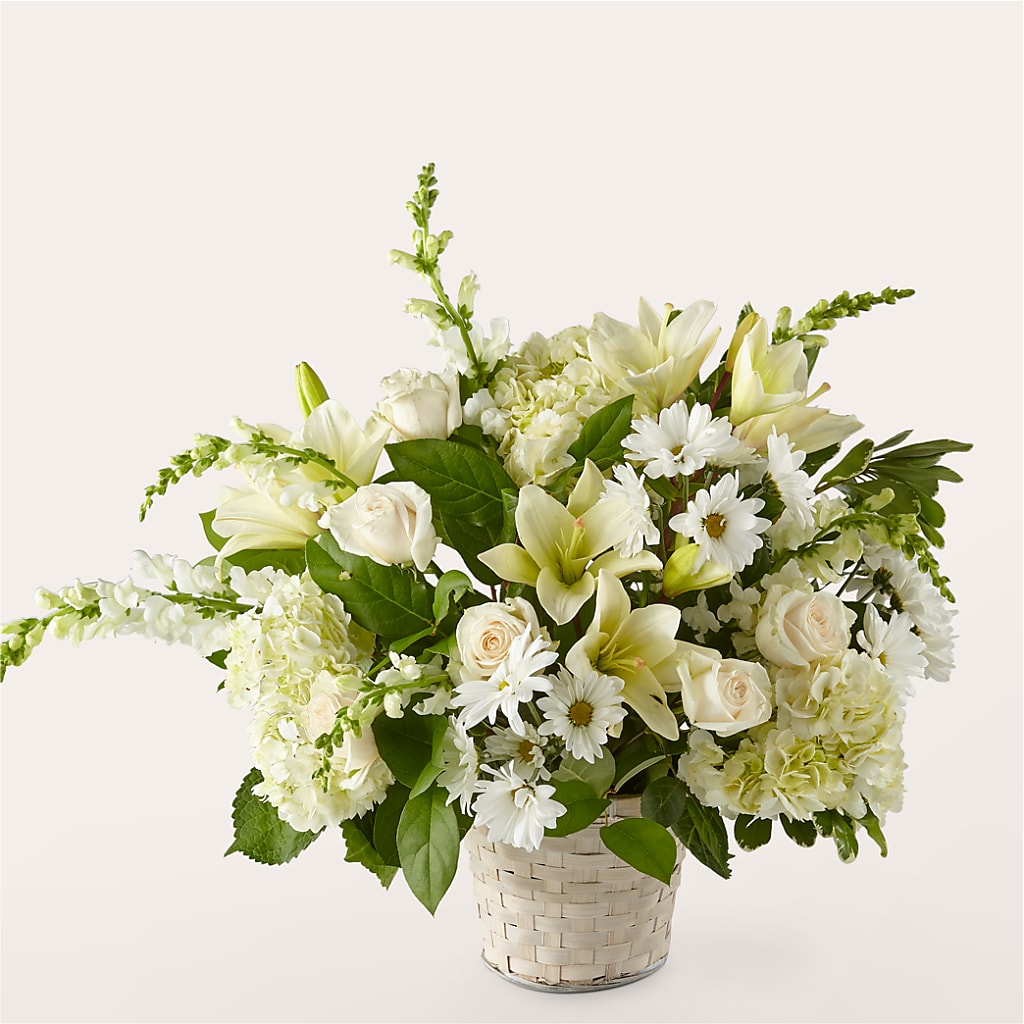 Ivory Elegance Floral Basket – The Whiting Flower Shop, Whiting IN
