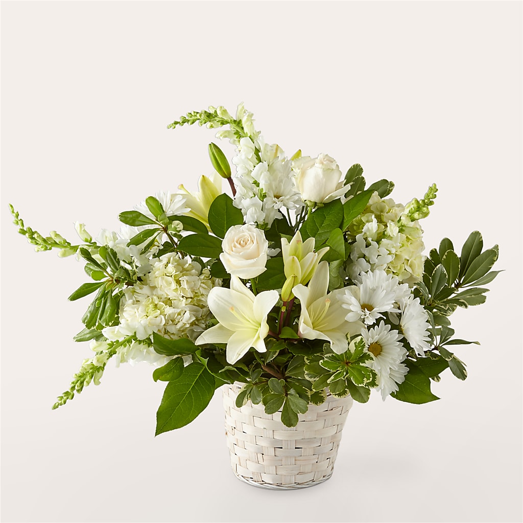 Ivory Elegance Floral Basket – The Whiting Flower Shop, Whiting IN