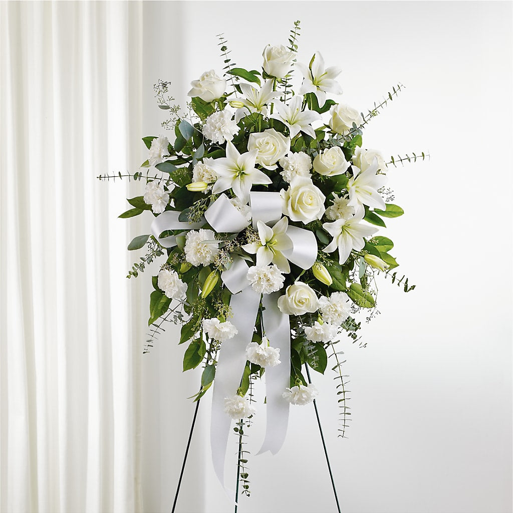 With Care Standing Spray – The Whiting Flower Shop, Whiting IN