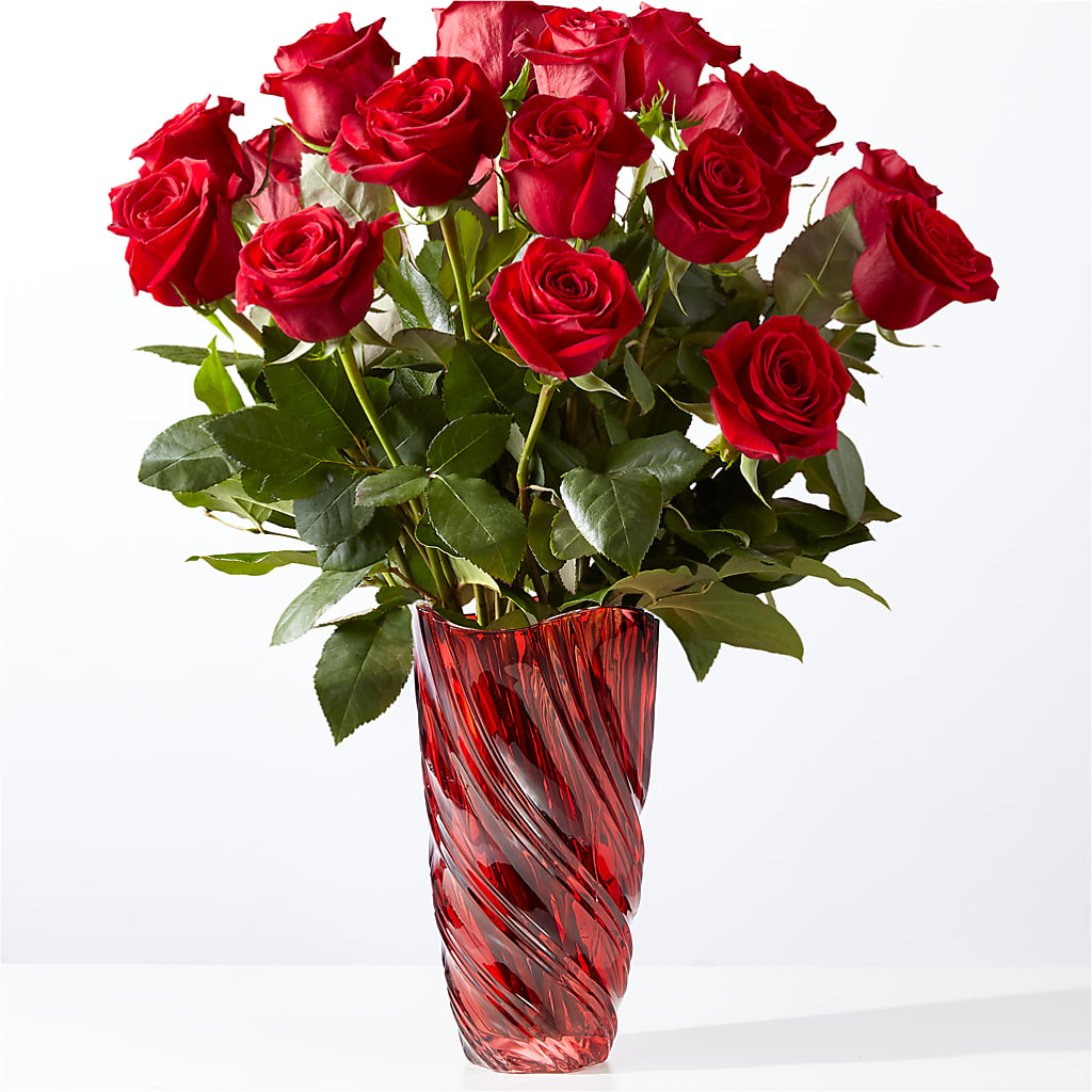 Classic Love Red Rose Bouquet with Luxe Swirl Vase – The Whiting Flower Shop, Whiting IN