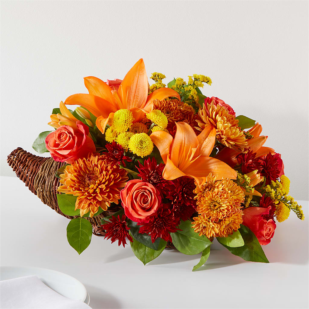 Bouquet of Blessings Cornucopia – The Whiting Flower Shop, Whiting IN
