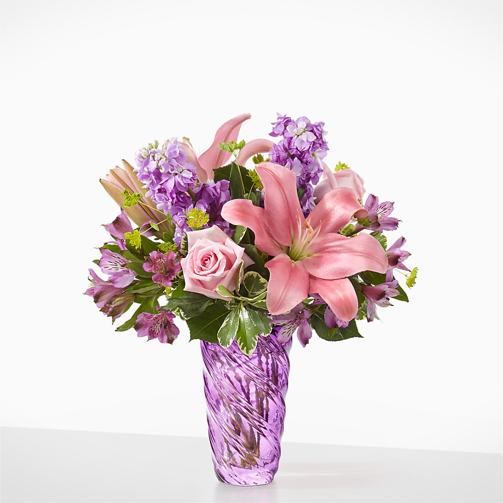 Precious Petals Bouquet with Luxe Swirl Vase – The Whiting Flower Shop, Whiting IN