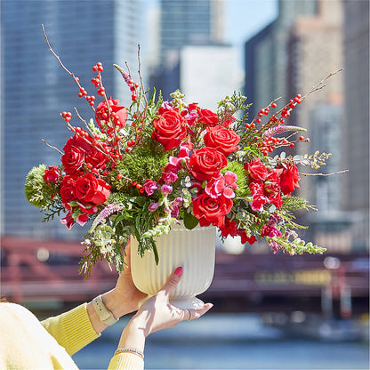 Big Red Bow Bouquet –  The Whiting Flower Shop, Whiting IN