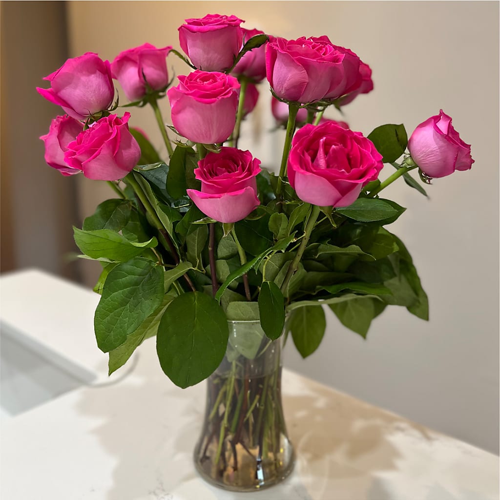 Long Stem Pink Rose Bouquet –  The Whiting Flower Shop, Whiting IN