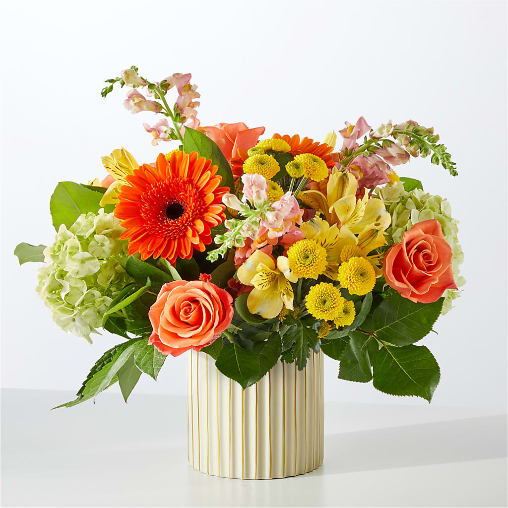 Autumn Sunshine Bouquet with Ivory Vase –  The Whiting Flower Shop, Whiting IN