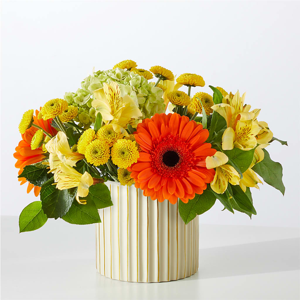 Autumn Sunshine Bouquet with Ivory Vase –  The Whiting Flower Shop, Whiting IN